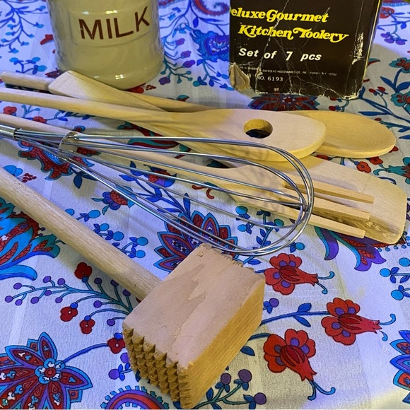 Vintage 1970s DEADSTOCK Ceramic Milk Jug Utensil Holder 7pcs Set - Picture 4 of 7